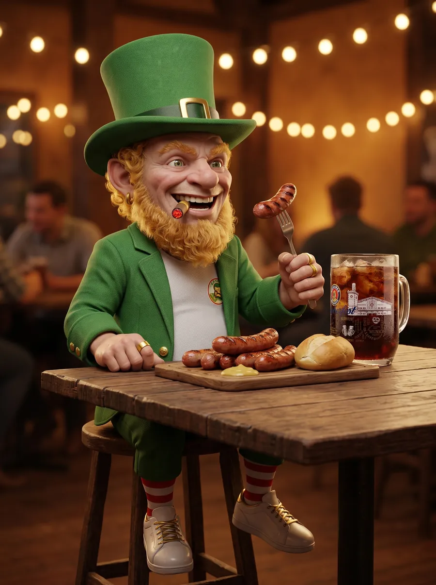 El duende comiendo salchichas con su Cuba Libre Especial